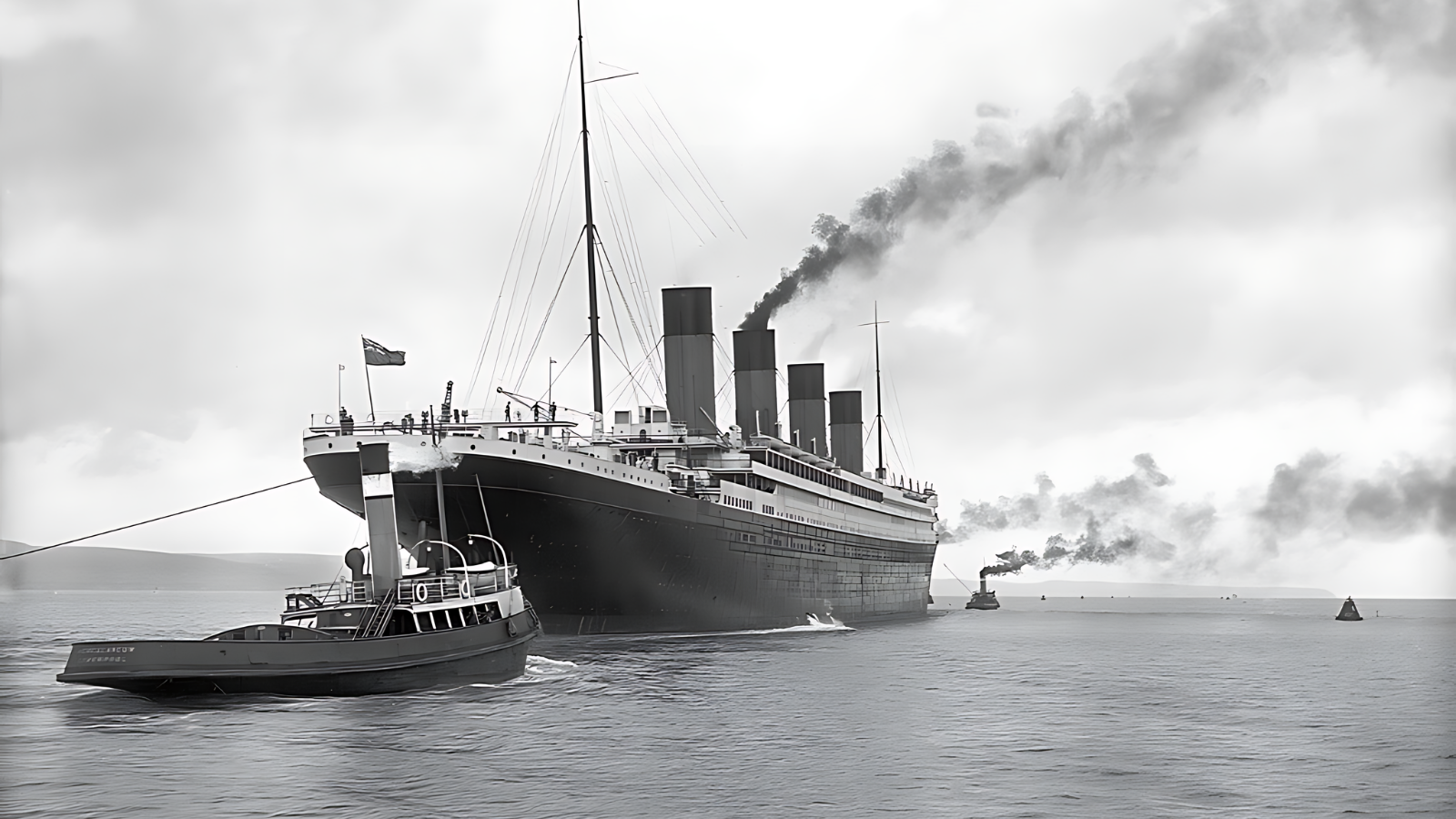 Titanic departing Belfast for sea trials on 2 April 1912