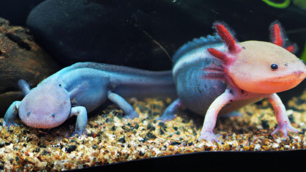 two colorful axolotl