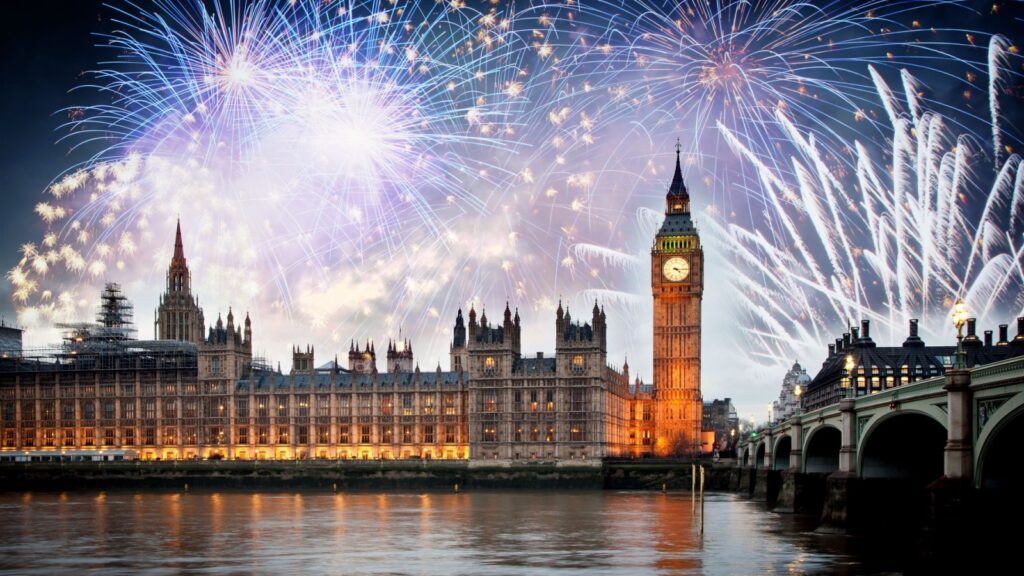 Guy Fawkes celebrations over parliament.