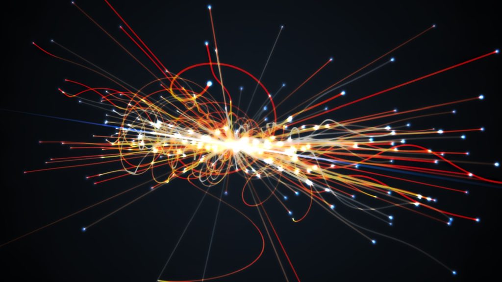 Particles collision in Hadron Collider. Astrophysics concept.