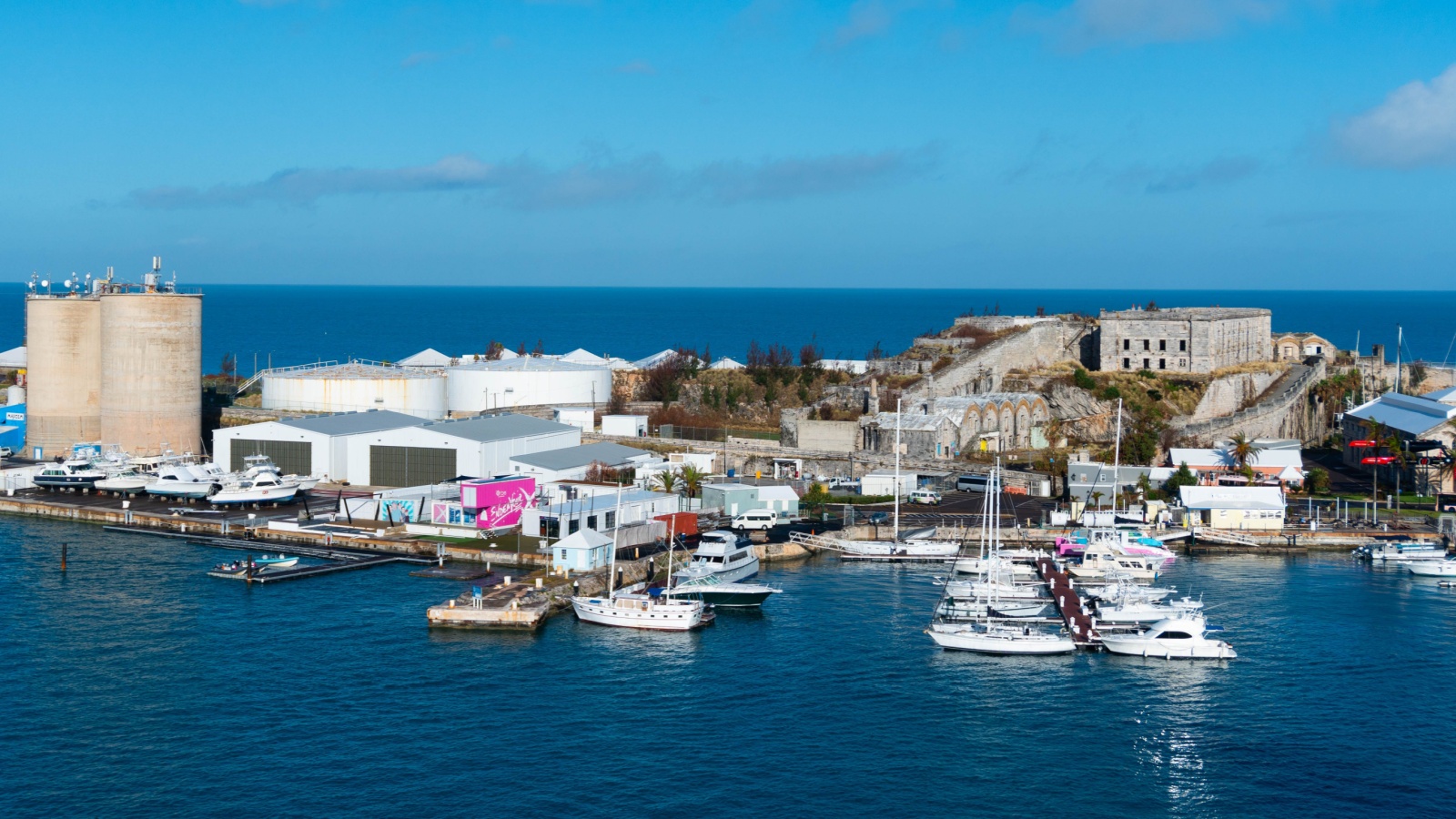 Bermuda/British Isles - October 4, 2019: Kings Warf, King's Warf - Dockyard, Boats at dock yard in Bermuda