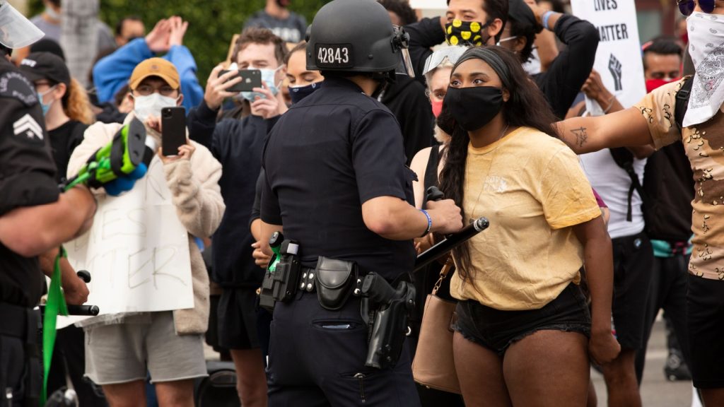 Los Angeles, California / USA - May 30, 2020: People in the Fairfax District of Los Angeles protest the brutal police killing of George Floyd.