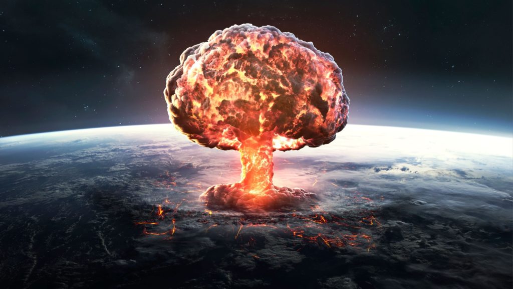 3D illustration of Nuclear war, destruction of the planet. World war, last days of mankind. Elements of image provided by Nasa