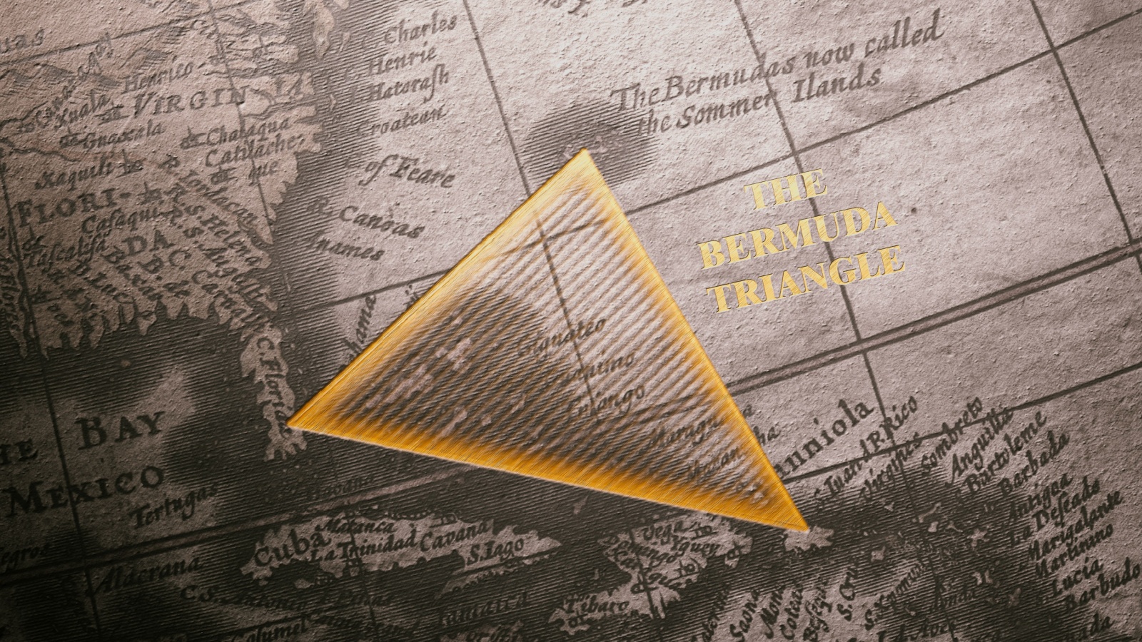 A meticulously detailed old map featuring the Atlantic Ocean prominently marks the mystifying Bermuda Triangle, stirring curiosity about its legendary enigmas.