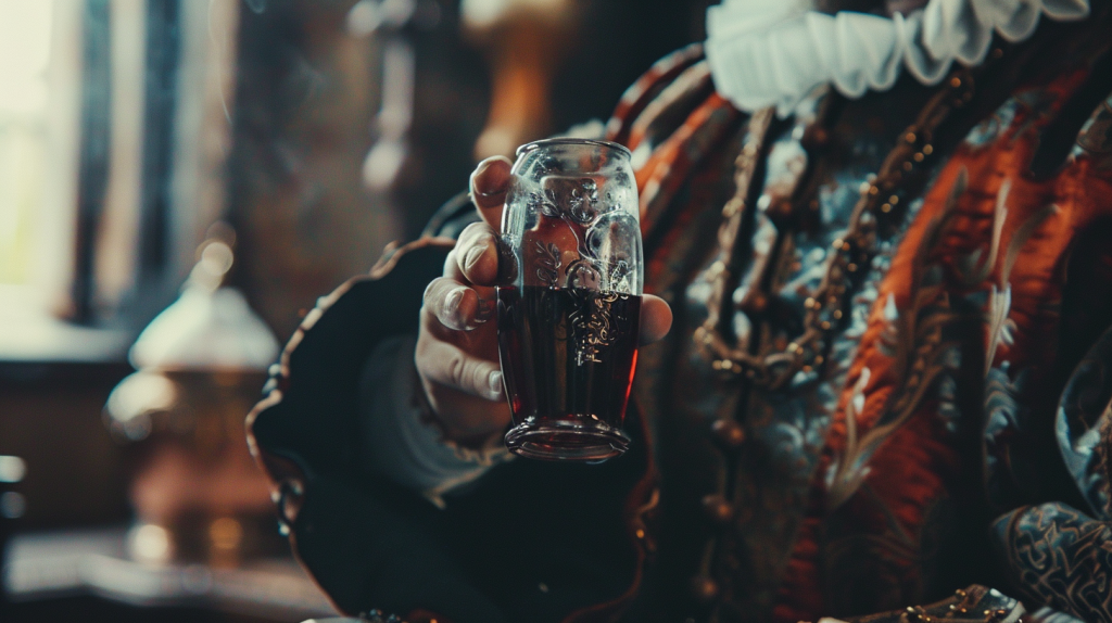 Tudor man drinking a remedy that contains blood