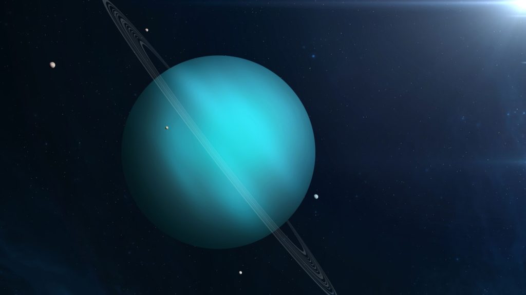 View of planet Uranus from space. Uranus - ice giant planet, thirteen rings, planet