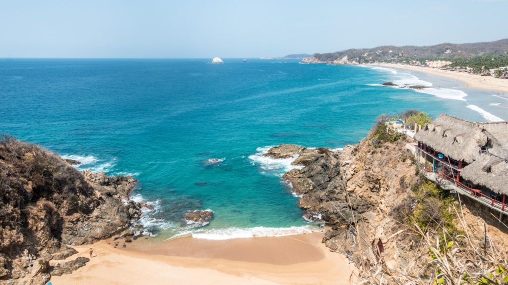 Amazing beach in Mexico, Oaxaca, Zipolite. First beach closer is Playa del Amor and the second beach is Zipolite.