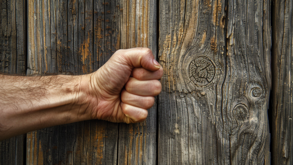 man knocking on wood