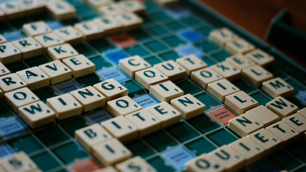 A scrabble board game