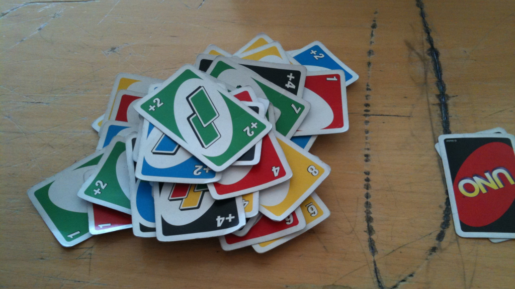 A pile of Uno cards