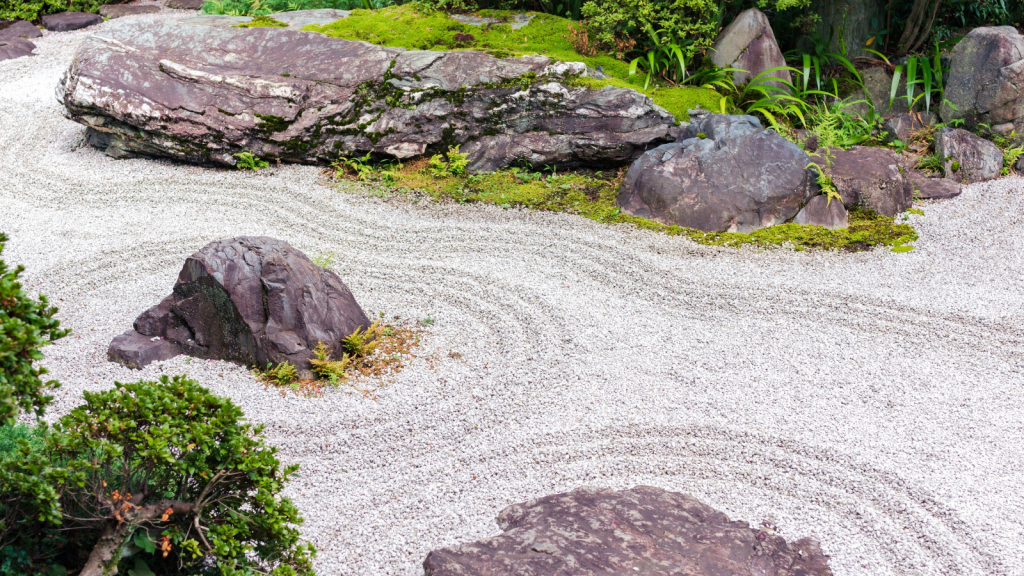 Raked Gravel Patterns in Zen Gardens