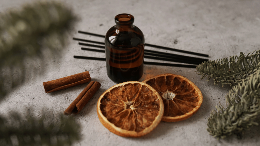 Reed diffuser with dried orange and vanilla extract