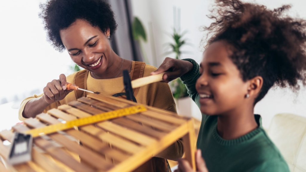 mother and daughter assembling