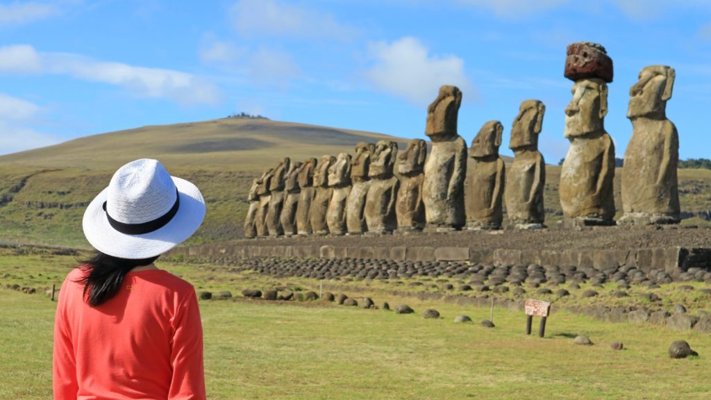 A woman visiting Easter Island, Chile