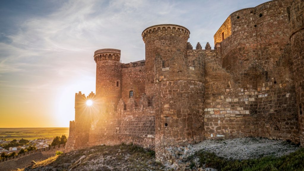 a Medieval fortress during sunset
