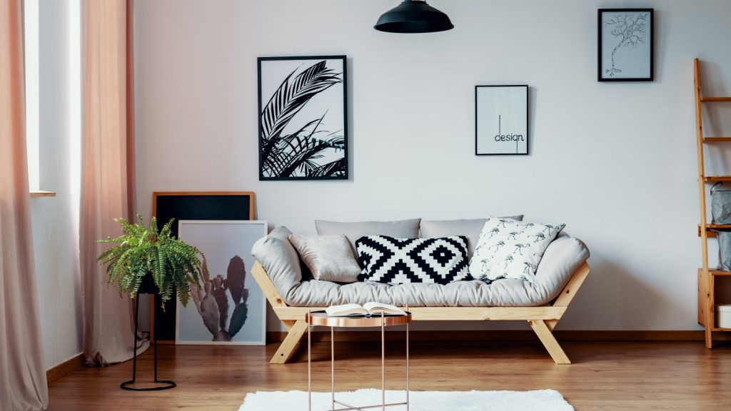 Living room with artworks and photos