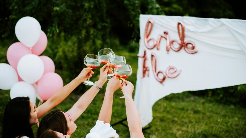 A group of women toasting with wine glasses