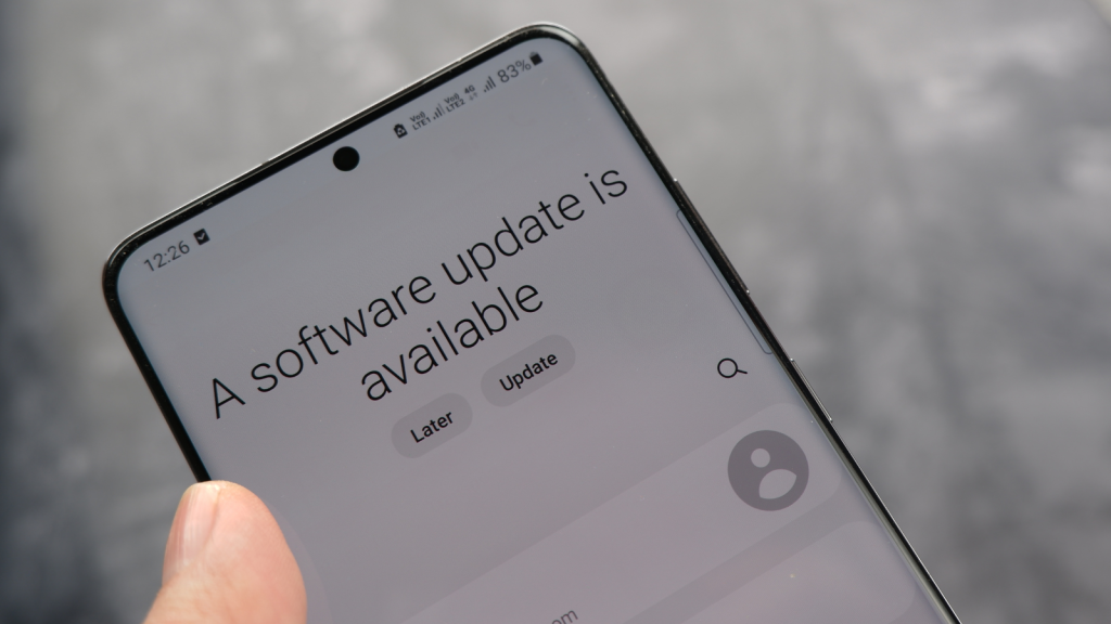 Android smartphone screen of software update is available