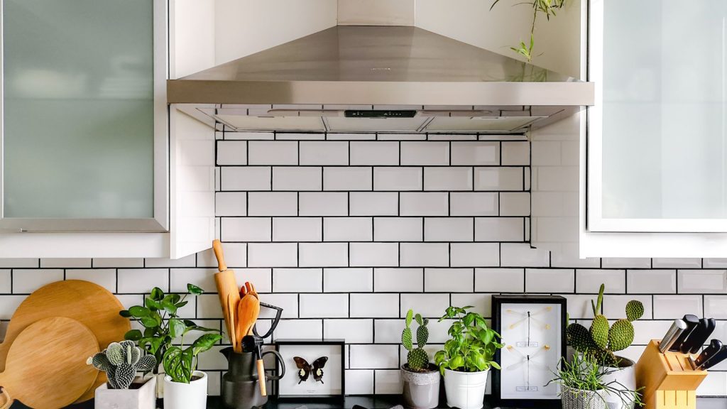 Black and white subway tiled kitchen backsplash