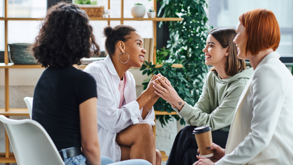 Group of woman with different nationality on a coffee shop