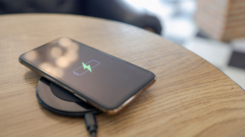 Image of a desk featuring a dedicated charging station