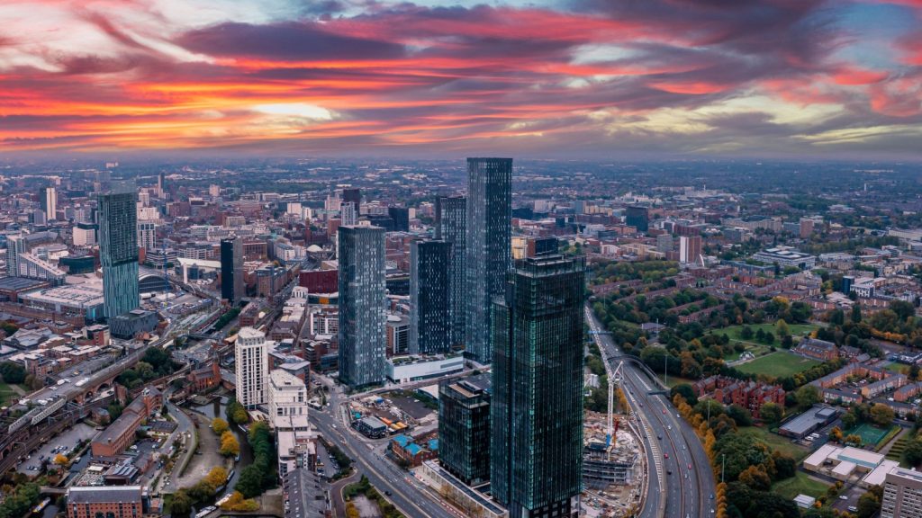 Aerial view of Manchester city, UK