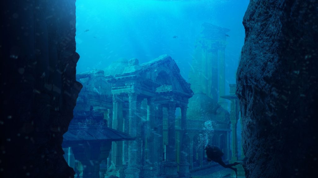 a scuba diver discovers the lost city of Atlantis