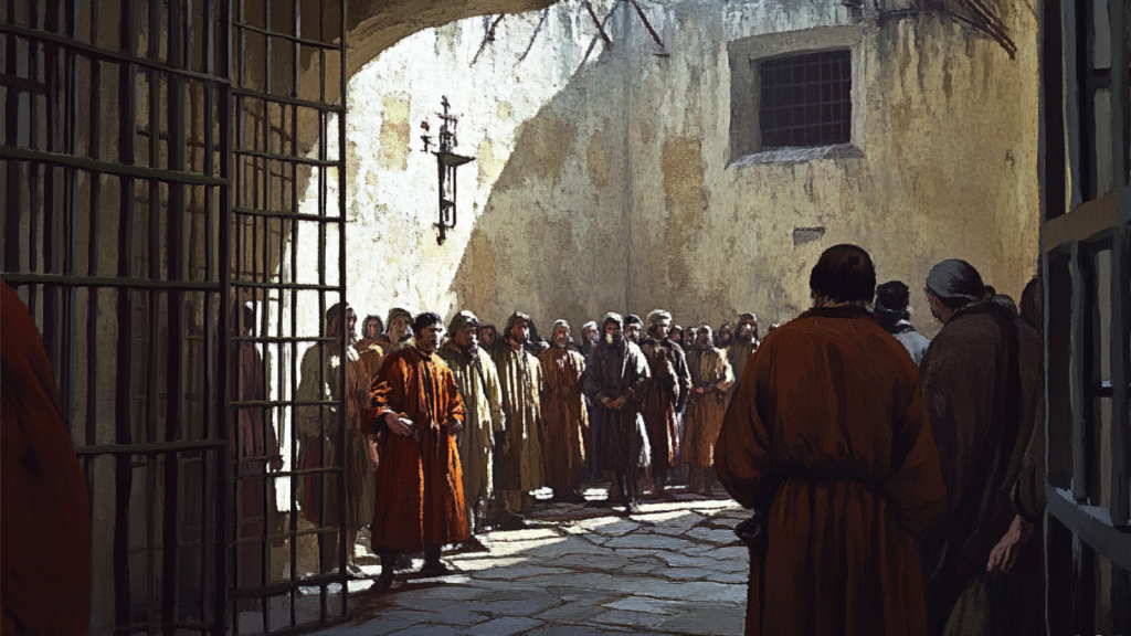 prisoners inside a jail during the Spanish Inquisition