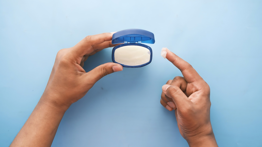 Petroleum jelly on finger