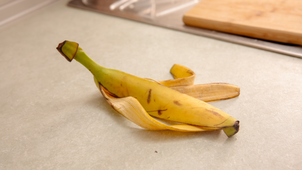 Banana peel on countertop