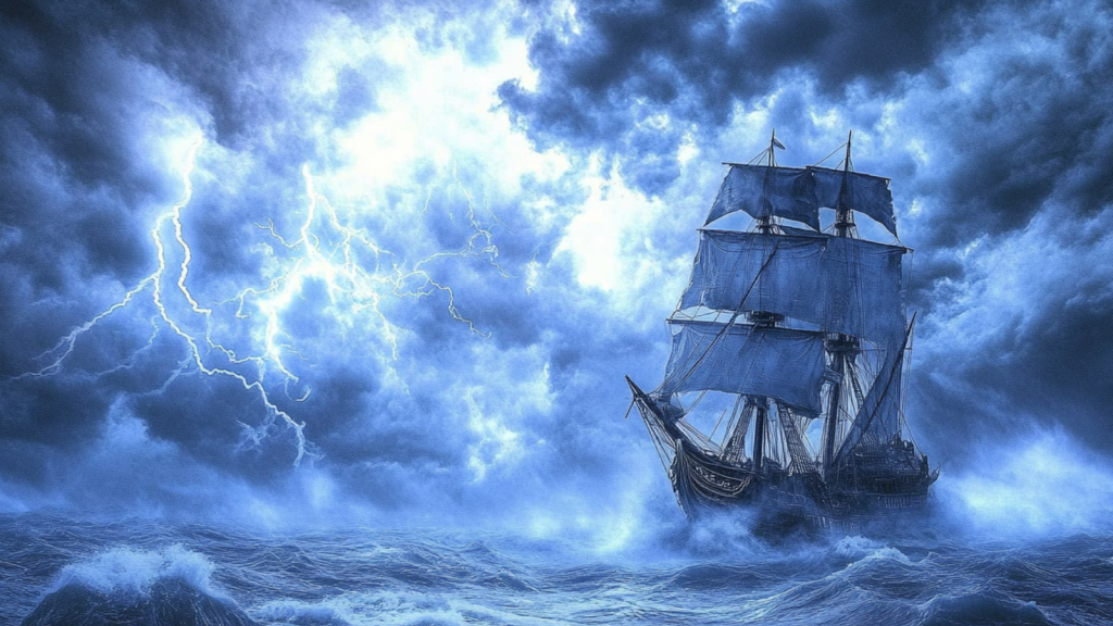 A ship on a stormy weather