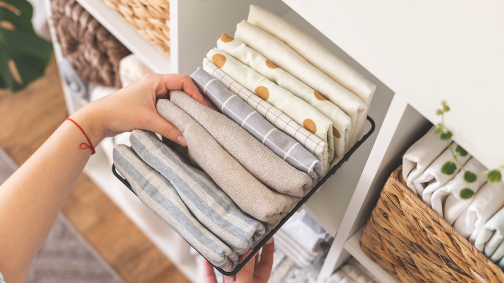 Woman organizing pillow cases