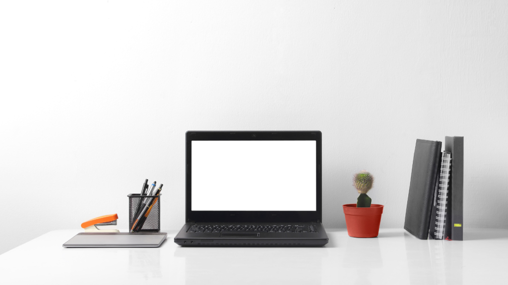 Image showing a clean, minimalist desk setup with only a few essential items