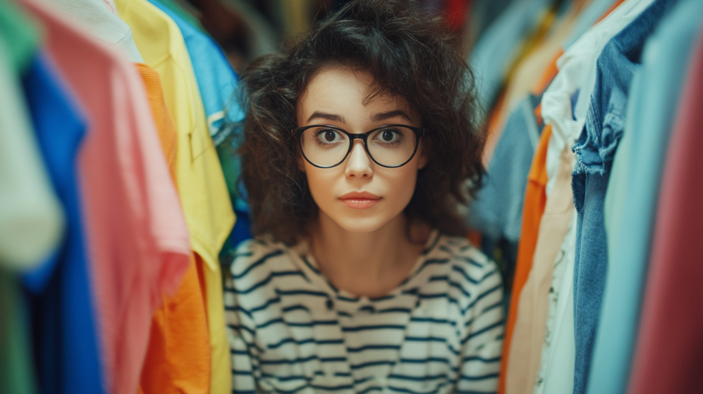 Woman in the closet decluttering