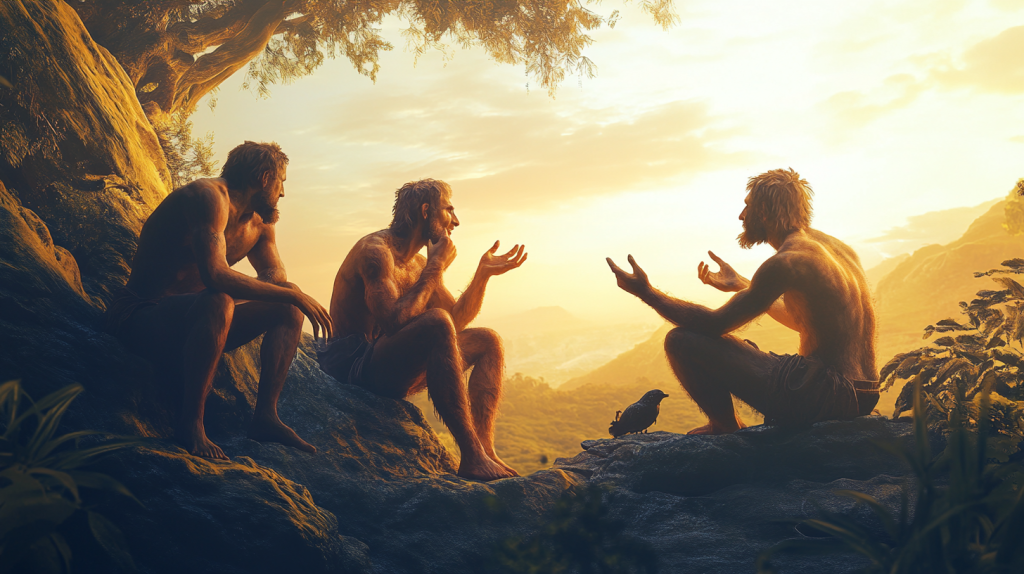 prehistoric people talking to each other
