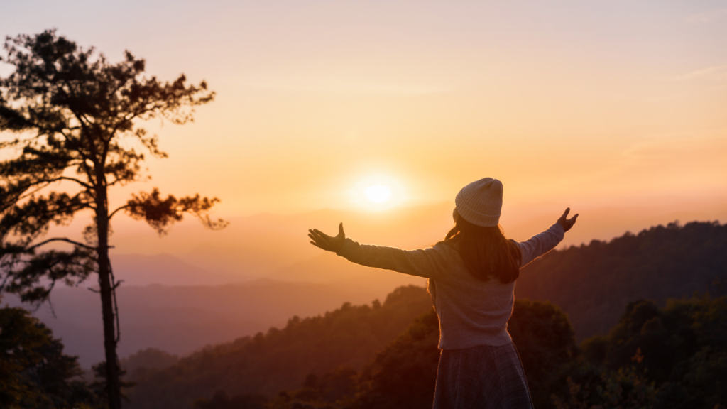 grateful woman appreciating the view of the nature