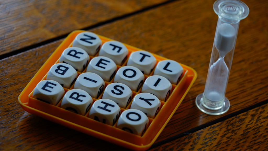 Boggle Board Game on the wooden table