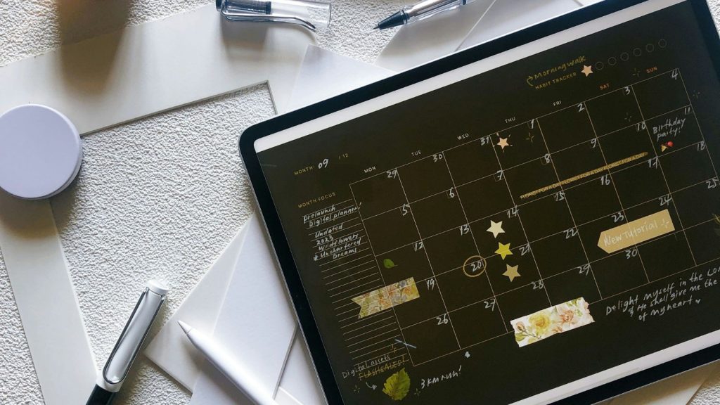 digital calendar on tablet