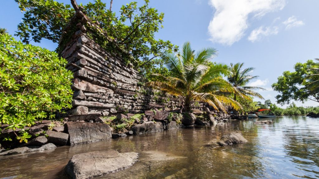 channel and town walls in Nan Madol