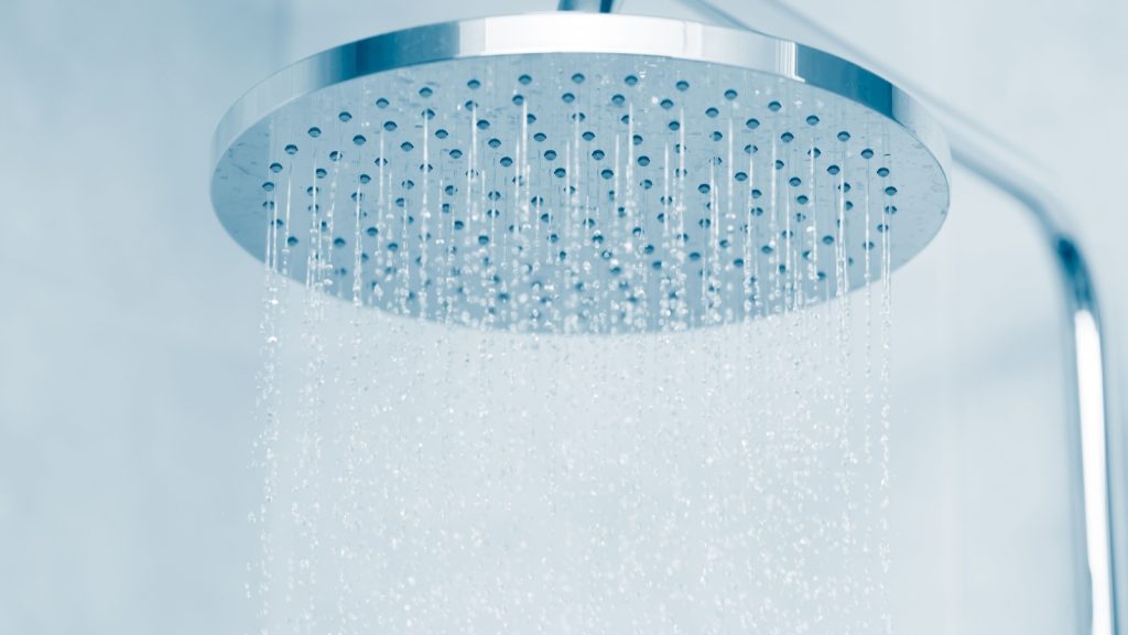 a running rainfall showerhead