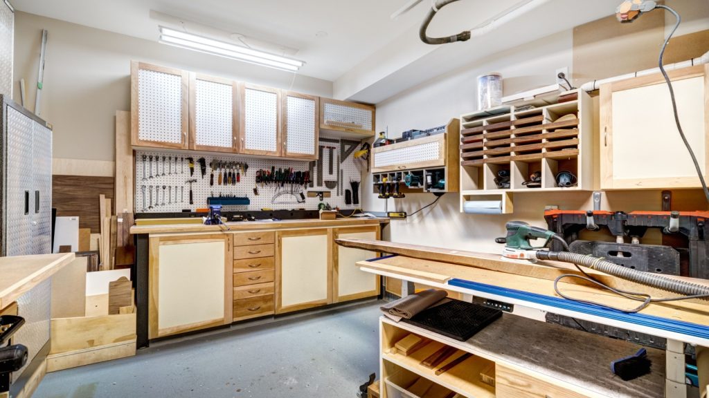 old kitchen cabinet in a garage