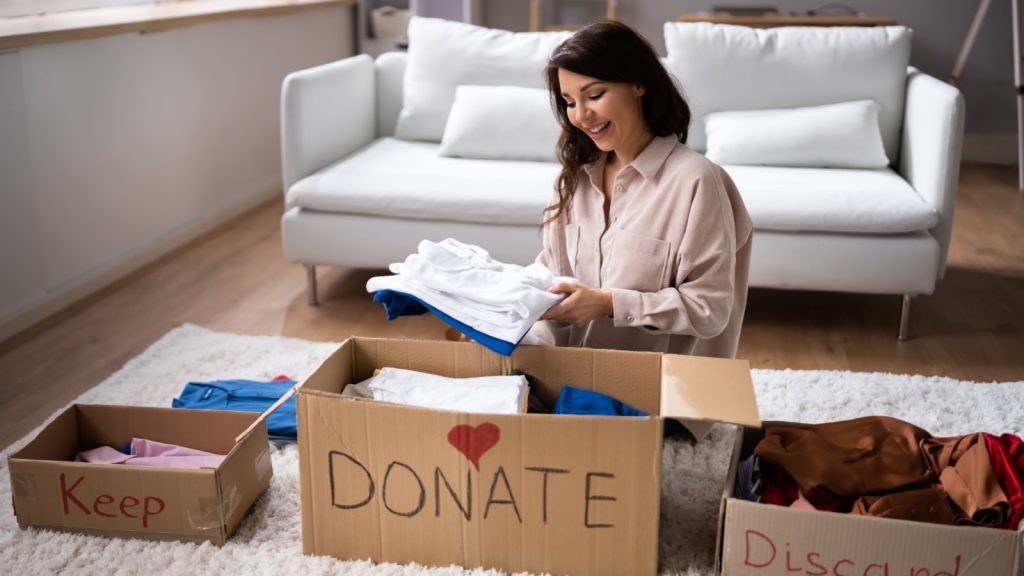 a woman decluttering