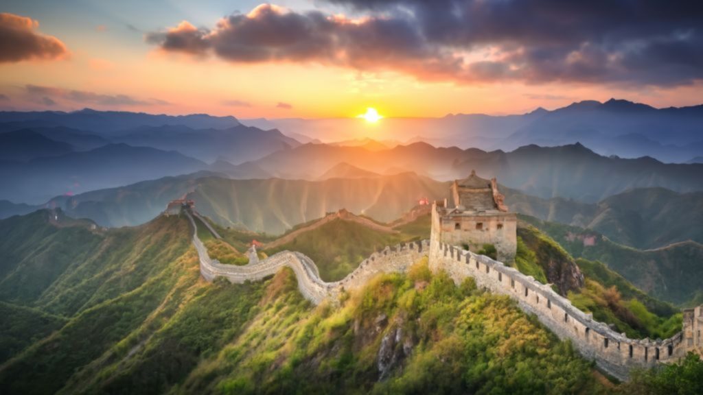 great wall of china at sunrise landscape