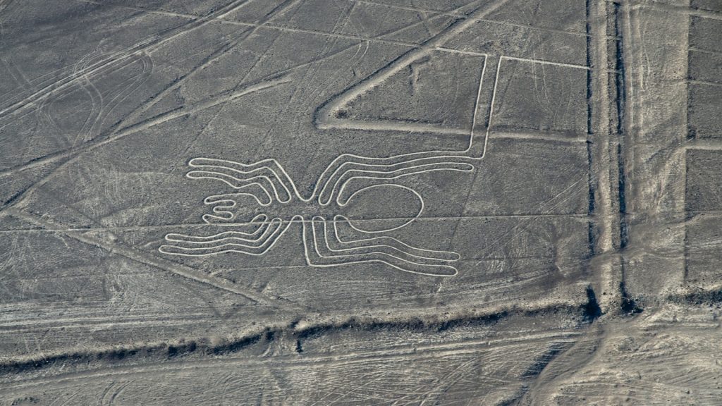 Aerial view of the Nazca lines on the ground