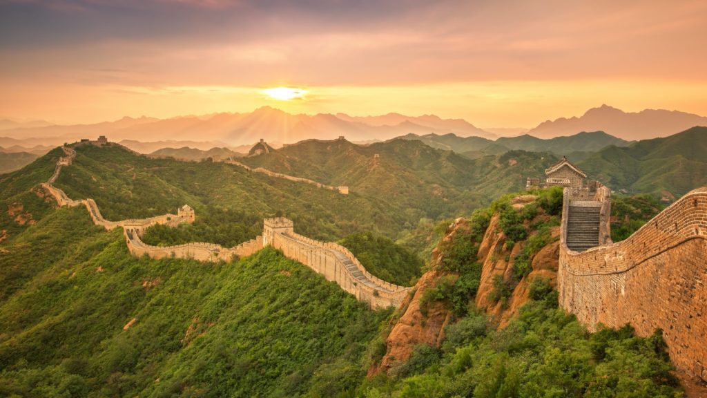 sunset at great wall of china