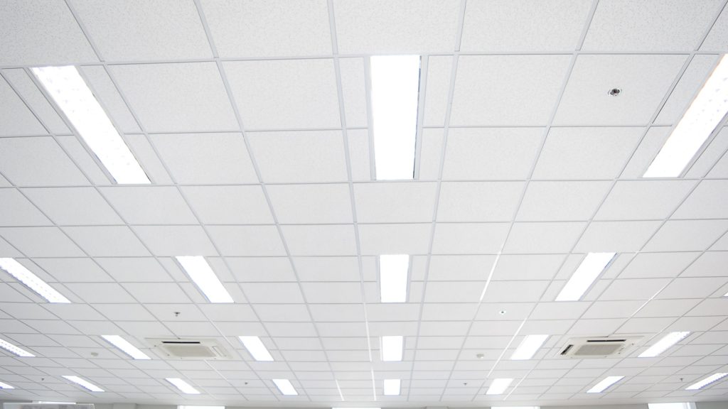 office ceiling with fluorescent lights