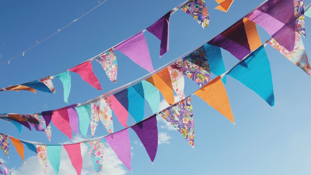 Summer festive bright colorful vintage bunting decoration