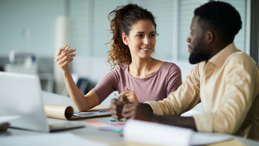 two people talking