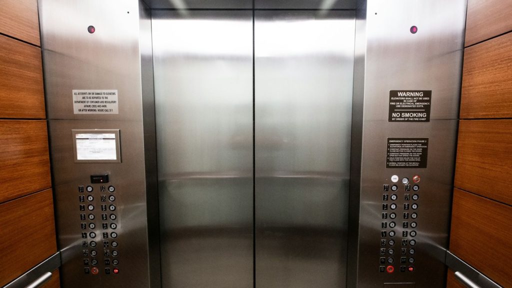 inside an elevator or lift