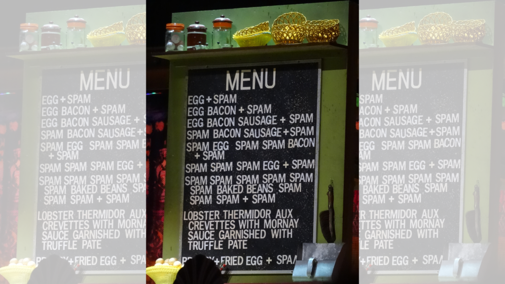 menu monty python sketch full of spam meals